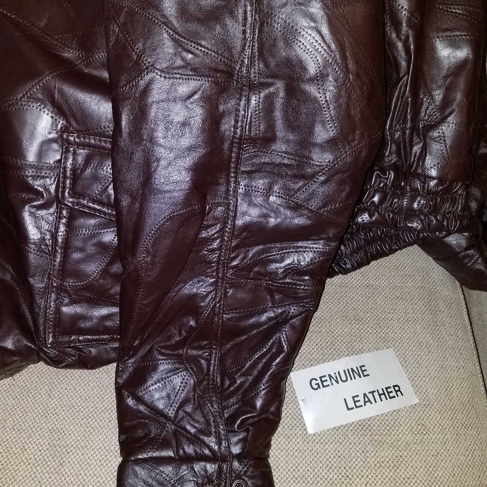 Brown leather bomber jacket